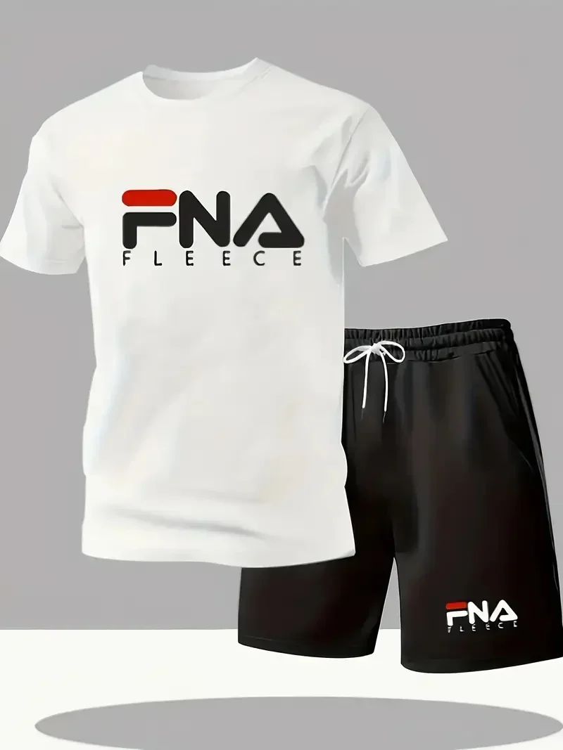 

New summer fitness sportswear for men, short-sleeved T-shirt and shorts two-piece set, breathable and quick-drying casual wear.