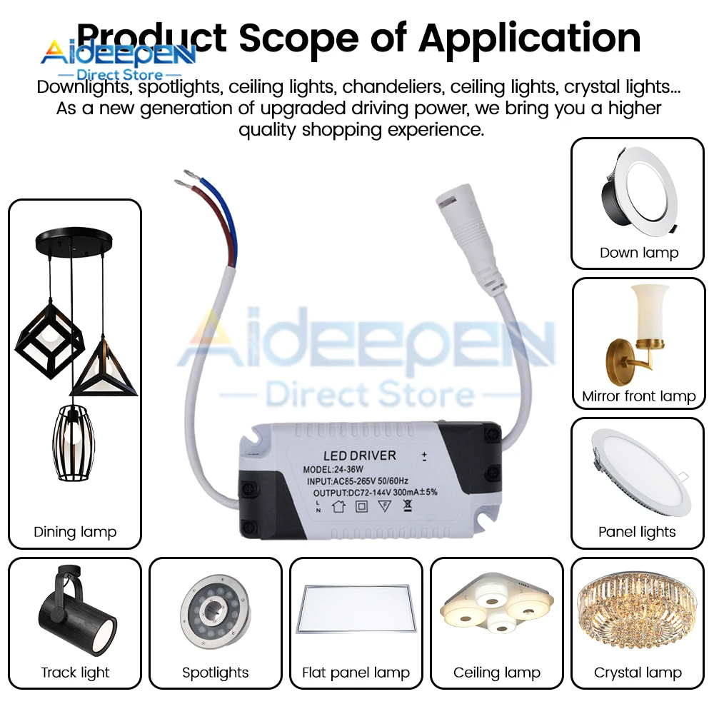 LED Constant Current Driver AC 110V 220V 1-3W 4-7W 8-12W 12-18W 18-24W 24-36W Power Supply Adapter Transformer for Panel Light