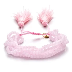 ZMZY Pink Boho Handmade Crystal Bead Bracelets Elastic Glass Beaded Layered Stacked Bracelet Tassel Jewelry Friends Gift