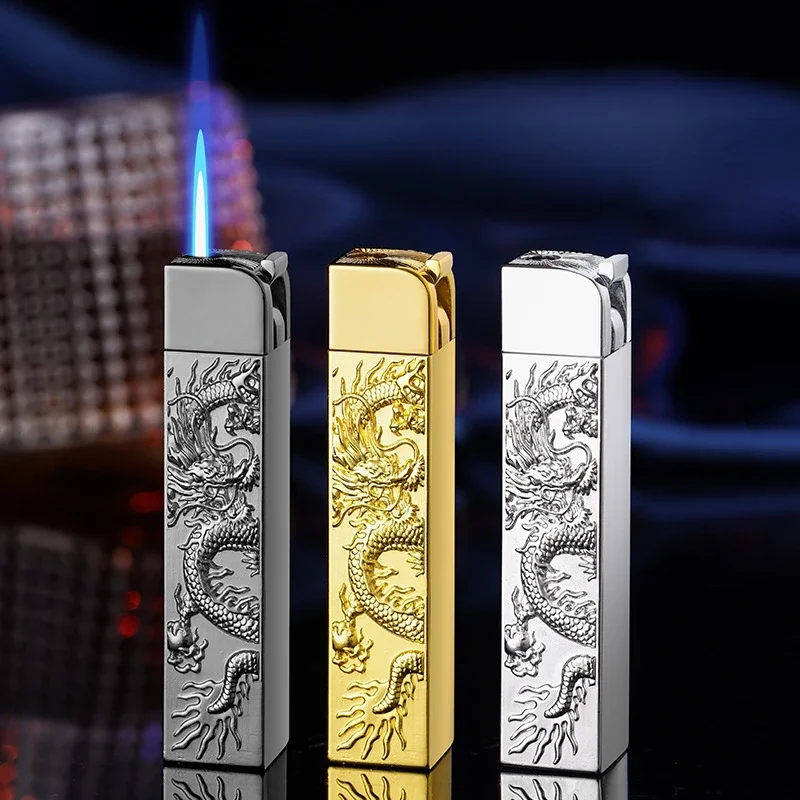 Dragon Embossed Lighter High Quality Windproof Inflatable Lighter Cool Gifts for Men Smoking Accessories Gadgets for Men2024