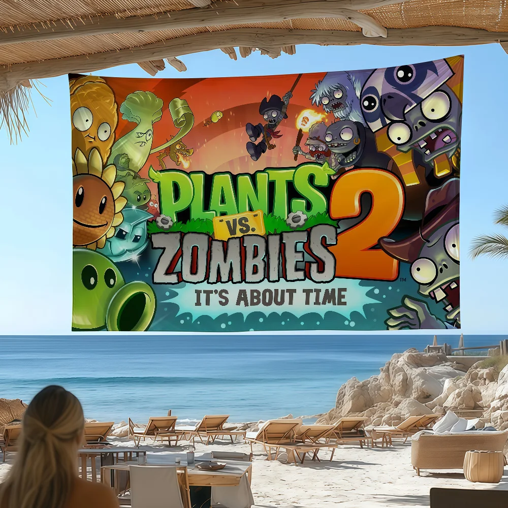 لعبة P-Plants مقابل Z-Zombies العلم مخصص التخييم حديقة ديكور خلفيات الحفلات جدار الفن هدايا الأسرة #1