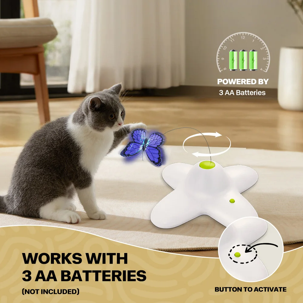 All For Paws Cat Toy Flutter Bug Interactive Electronic Cat Stimulating Toy Interactive Butterfly Flutter Bug Cat Automatic Toys