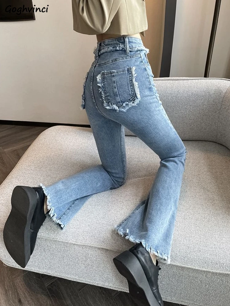 

Jeans Women Slim Stylish Daily Elegant Flare Trousers Denim All-match Korean Style Ladies Causal Empire Minimalist Pure Summer