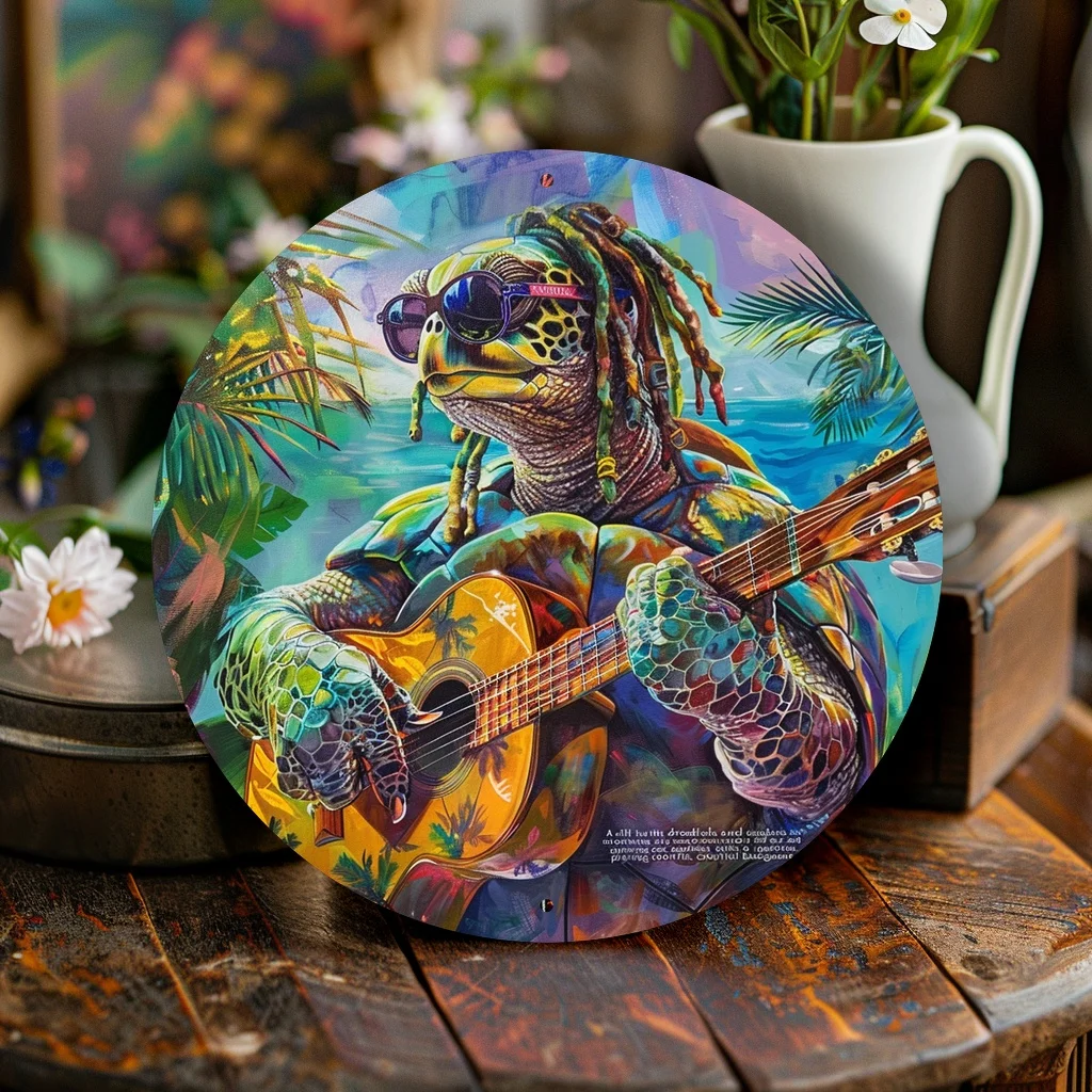 2D Flat Metal Sign - Tropical Turtle Playing Guitar 2D Flat Design, Perfect for Various Celebrations Such As Weddings, Bridal Sh