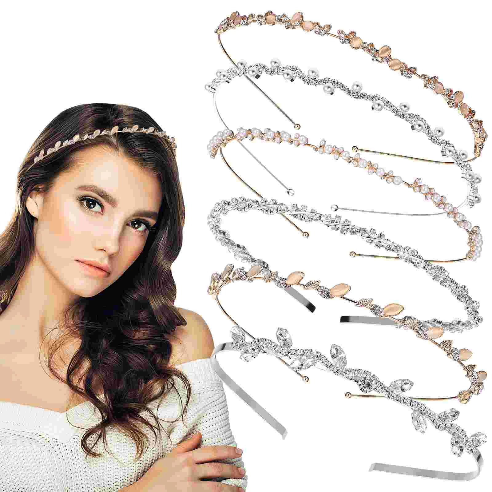 6 Pcs Bride Hair Clip Head Band Bridal Wedding Headband Rhinestone Crown Crystal