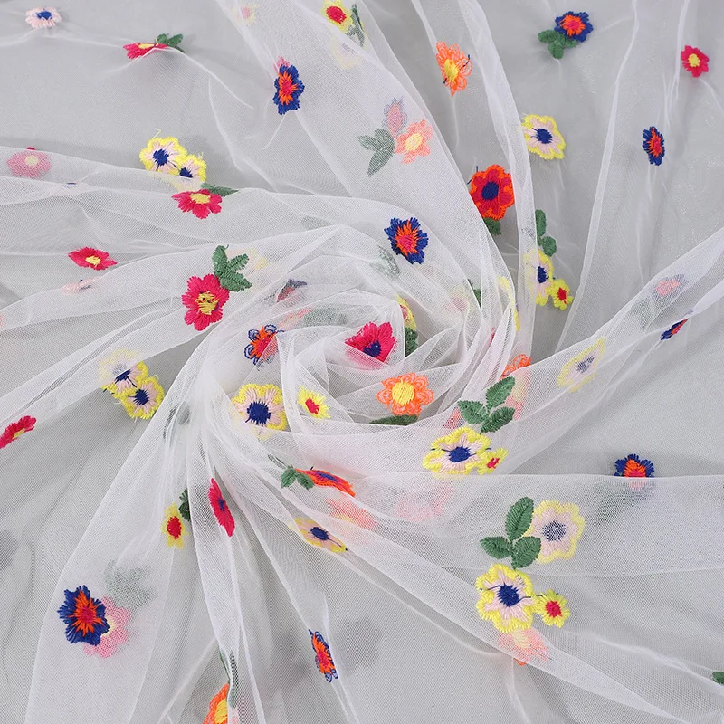 

Colorful Floral Embroidered Tulle Fabric Mesh for Tutu Skirt Wedding Gift Dress Flower Wrapping DIY Craft Decoration