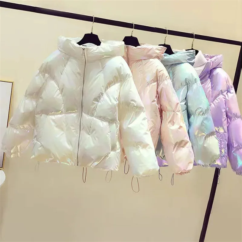 2024 New Cotton Coat Disposable Glossy Short Down Cotton-Padded Jacket Women Winter Puffer Coats Fashion Bread Clothing Female