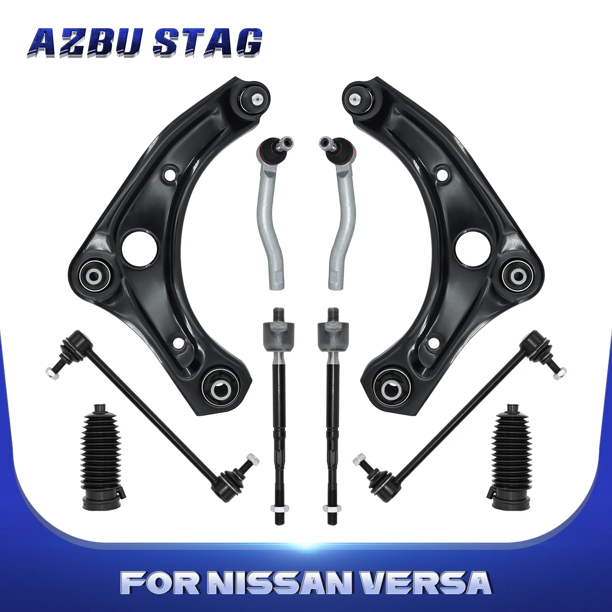 

AzbuStag 10Pcs Front Lower Control Arm Sway Bar Link Tie Rod Suspension Kit for Nissan Versa Micra 2012 2013 2014 2015-2019