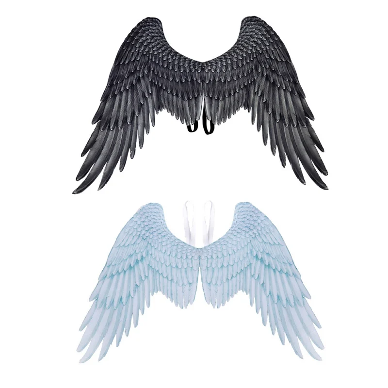 High Quality Pu Foam Soft Engelenvleugels Adult Women Cosplay Costume Black and White Asas De Anjo Alas De Angel Wings