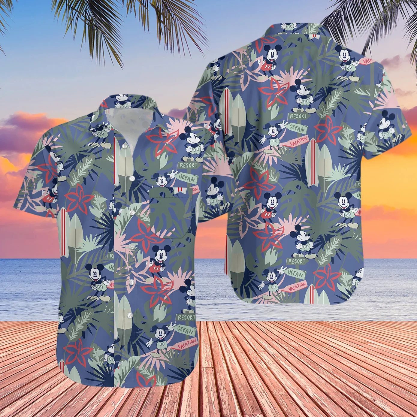 

Disney Mickey Hawaiian Shirt Men's Women's Casual Short Sleeve Beach Vacation Shirt Disney Party Wear Summer Lapel Shirt Tops