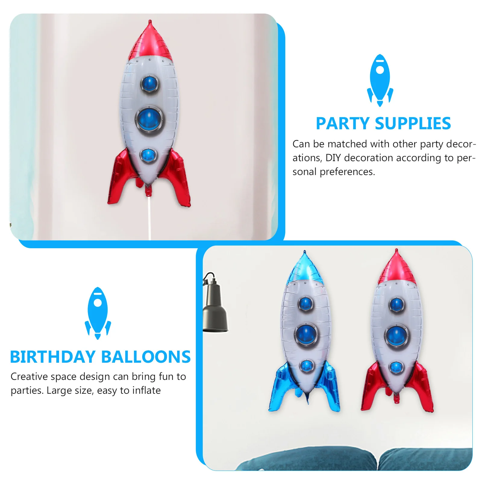

4pcs Space Rocket Balloons Aluminium Film Easy Inflate For Indoor Outdoor Party Decoration Balloon Birthday Event