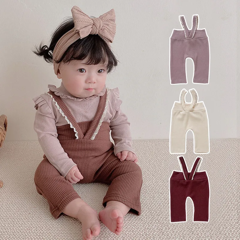 Baby Carrier Pants Spring and Fall Children\'s Baby Girl High Waisted Bottoming Pants Pit Strip Suspenders Long Pants