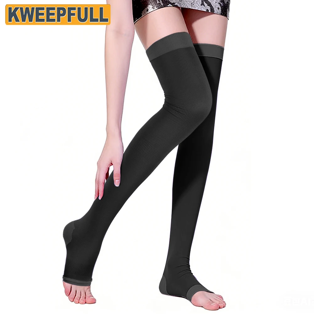 1 Paar Damen-Zehensocken + Kompressions-Oberschenkelstrümpfe, hochelastisch, weich und langlebig