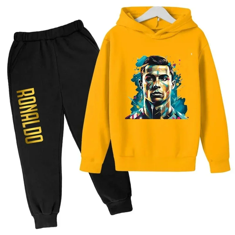 Ronaldo CR7 Football Idol Costumes pour enfants, sweat à capuche pour enfants, ensemble de pantalons imbibés, survêtement pour garçons et filles, vêtements de sport, 2 pièces