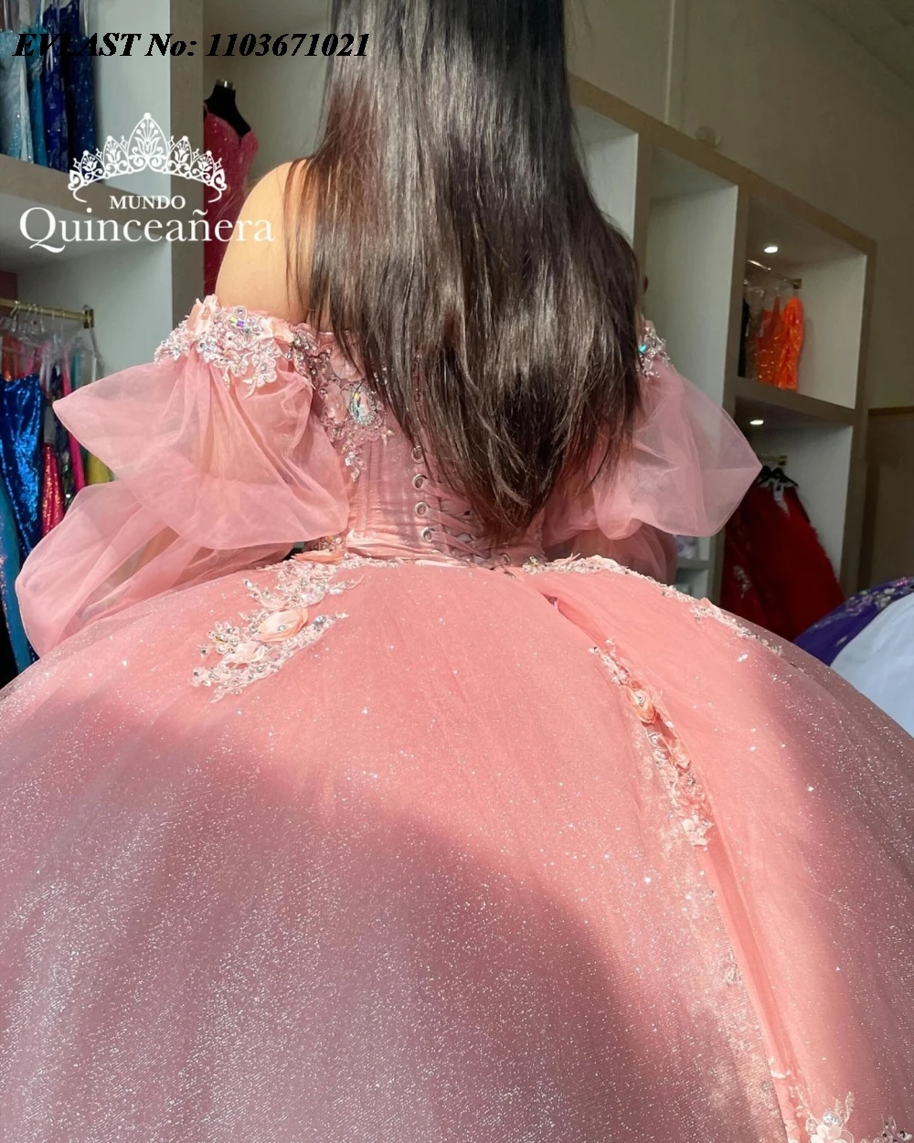 فستان Quinceanera وردي مخصص من EVLAST فستان حفلة مزين بالدانتيل مطرز بالكريستال المكسيكي الحلو 16 فيستدوس دي 15 أنوس SQ658