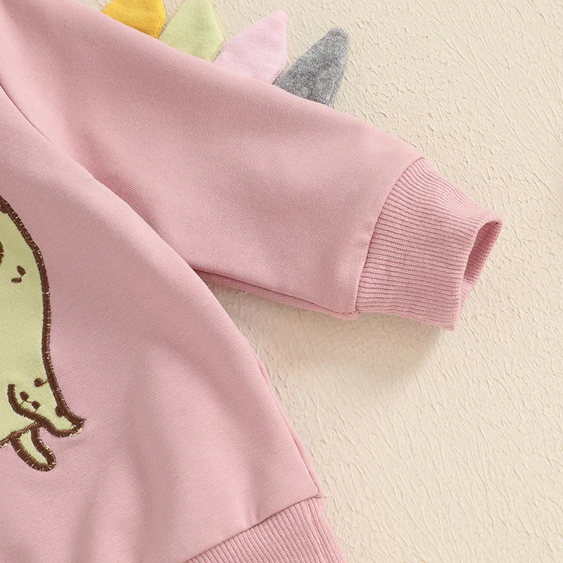 SUNSIOM Conjunto de ropa de 2 piezas para niños y niñas con bordado de dinosaurio, sudaderas de manga larga y pantalones largos