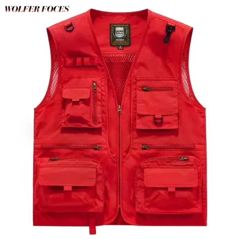 Sleeveless Multi Pocket Windbreaker Hunting Works Vests for Men Brand Leather Waterproof Motorcyclist Work Vest Jacket Luxury