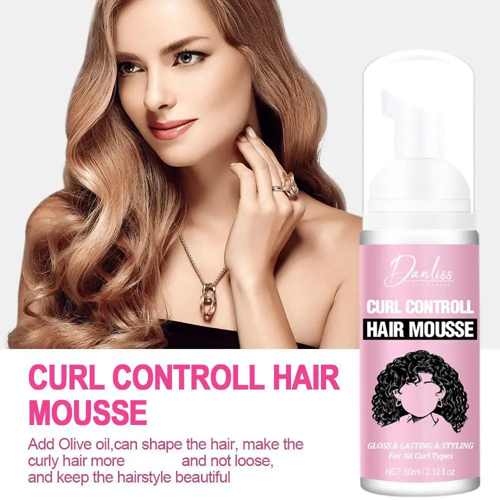 Mousse modeladora de cabelo encaracolado, creme modelador fofo, nutritivo, elastina, hidratante, mousse para cabelo, evita a secura de 60ml u8y4