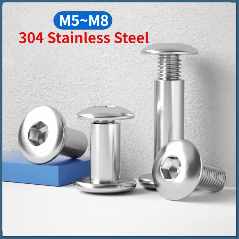 M5 M6 M8 304 Stainless Steel Hexagon Socket Button Round Head Screw Furniture Rivet Connector Insert Joint Sleeve Cap Nut Set