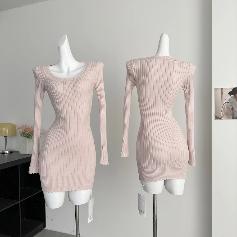 

Spring 2026 Pure Desire Sexy Wrap Dr Large U Ne Wave Vertical Pit Stripe Dr Women's Knitted Wear Regular Sve