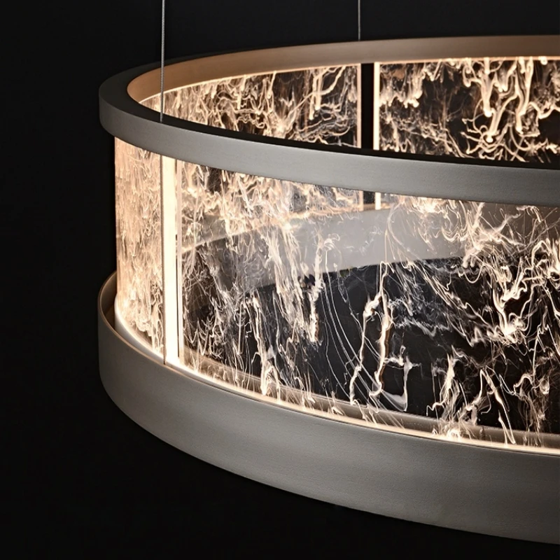 Modern Acrylic Ceiling Chandelier Round Metal Black Chandeliers For Dining Living Room Bedroom Kitchen Fixture Indoor Lights