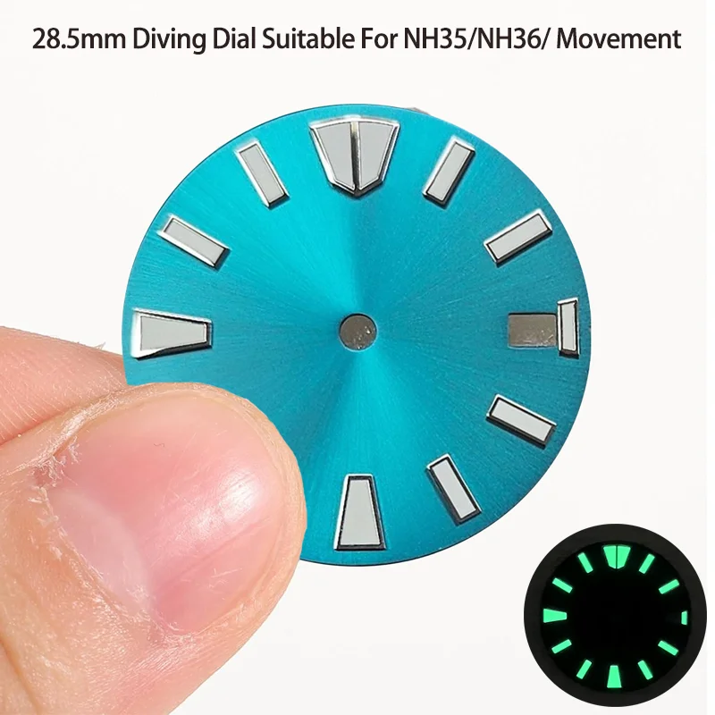 

28.5mm Watch Dial Green Luminous Wave Pattern Watch Faces Watches Replacement Accessories for NH35/ NH36 NH70 Movement