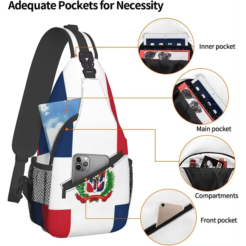 Dominican Republic Flag Hiking Daypacks Cross-body Sling Backpack for Men Women Outdoor Cycling Hiking Travel