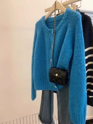 Women Single Breasted Knitted Cardigan Autumn Winter Fashion Loose Sweater Coat Lazy Style Simple Casual Cardigan Tops
