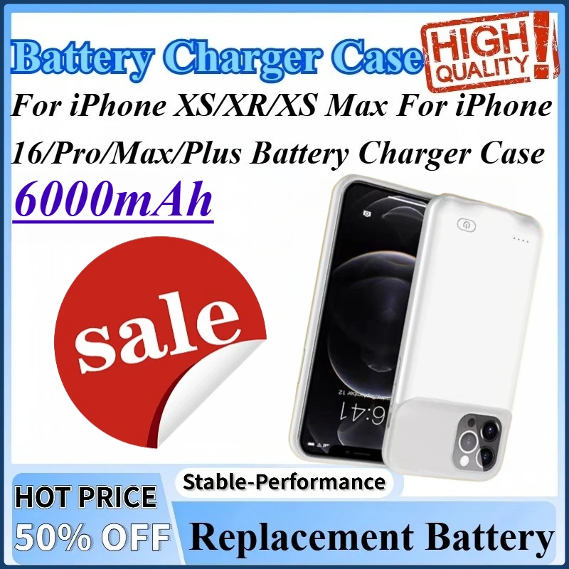 

6000mAh Back Clip Battery Power Bank Compatible For iPhone 16/Pro/Max/Plus Battery Charger Case For iPhone XS/XR/XS Max