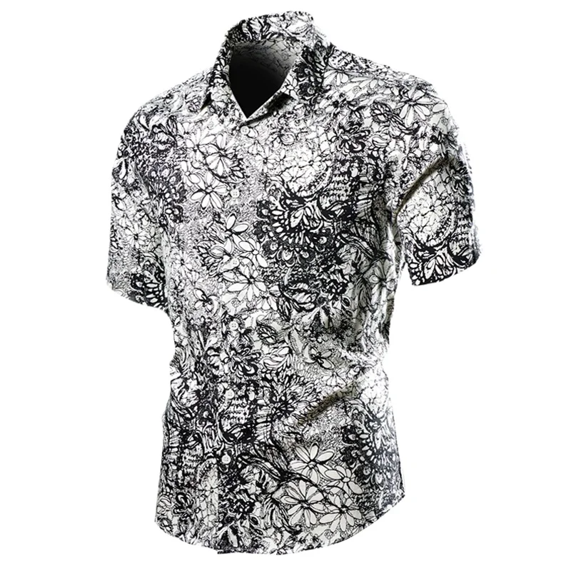 

Мужские рубашки с цветочным принтом Blusas Tallas Grandes 6XL, корейский стиль, с коротким рукавом, Camisa Social Masculina Luxo для мужчин, гавайские блузки