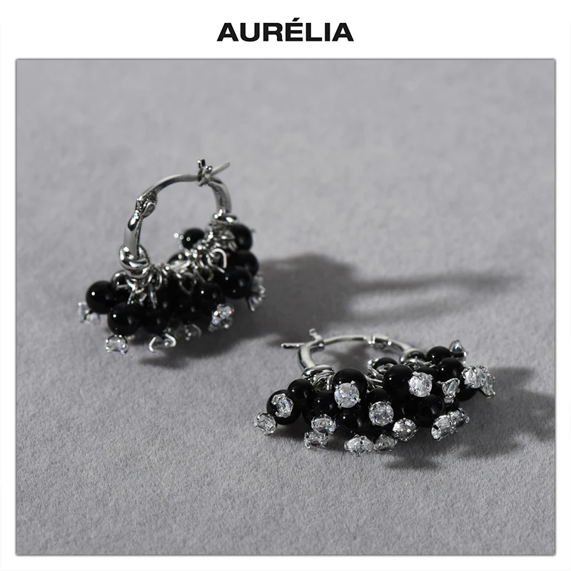 

Fashion Copper Plated Platinum Black Agate Zircon Earring Woman Europe America Jewelry Accessories