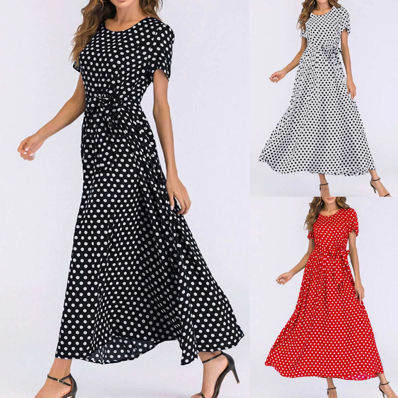 Bandage Polka Fashion Summer Dress Women Elegant Long Dress Women Plus Size Polka Dot Beach Boho Dress Sundress