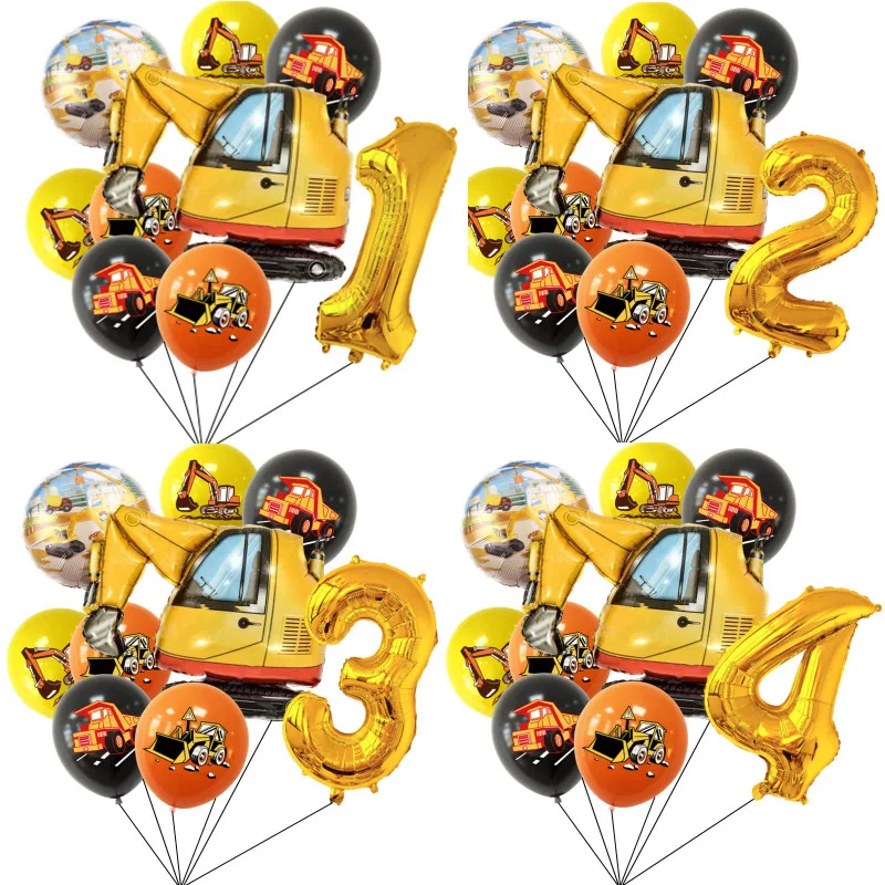 9 stücke Bau Fahrzeug Latex Ballon Bagger Kran Anzahl Ballons Für Junge Bau Geburtstag Party Dekoration Geschenke Sup