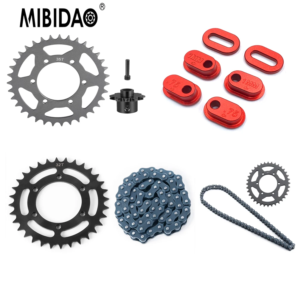 MIBIDAO 36T 32T Metal Gear 35T+11T Chain Sprocket Kit  Chain Tension Adjuster for 1/4 PROMOTO-MX RC MOTORCYCLE Upgrade Parts