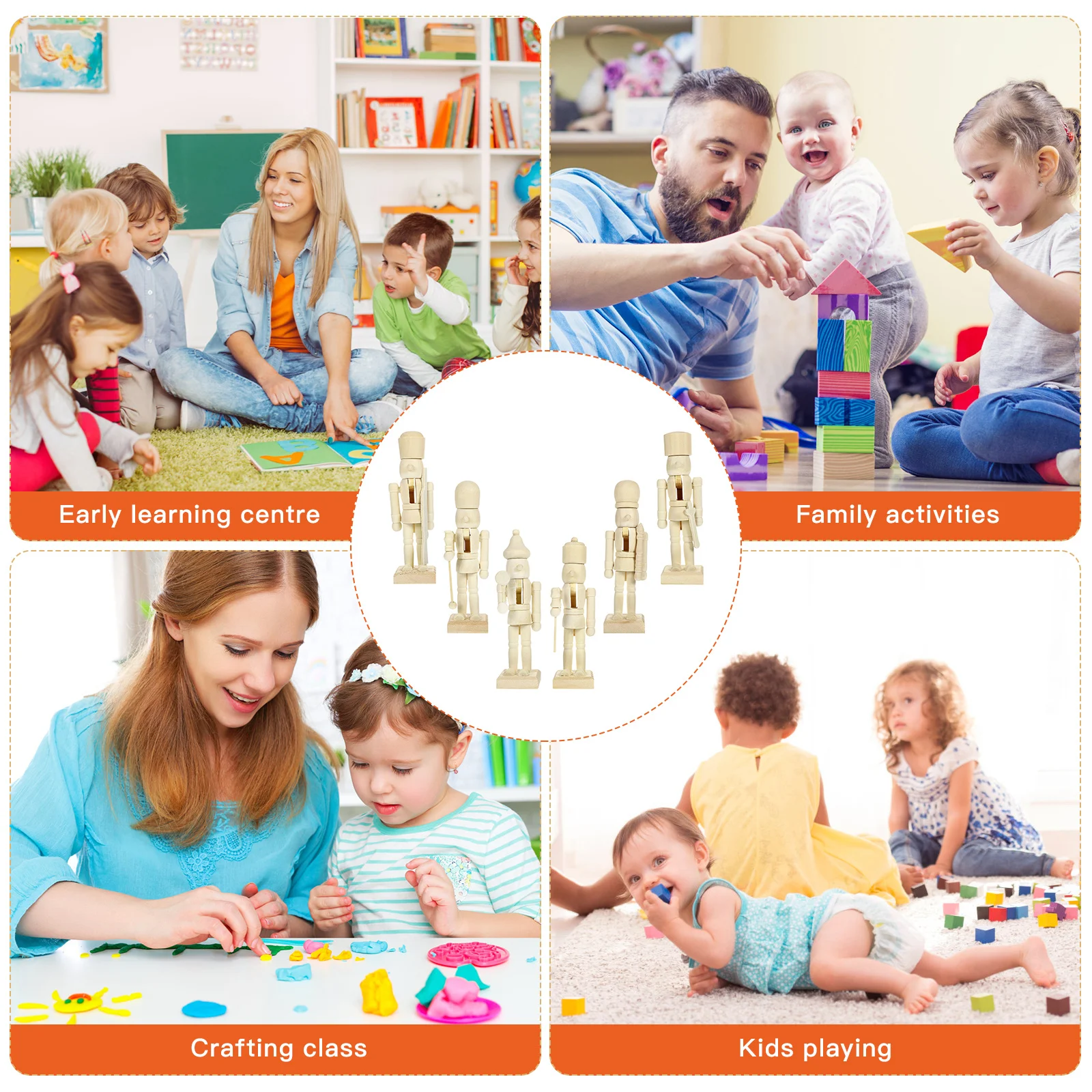 

Unfinished Wooden Nutcracker 6pcs DIY Christmas Ornaments Soldiers Decorations Craft Kit Unpainted Figurines