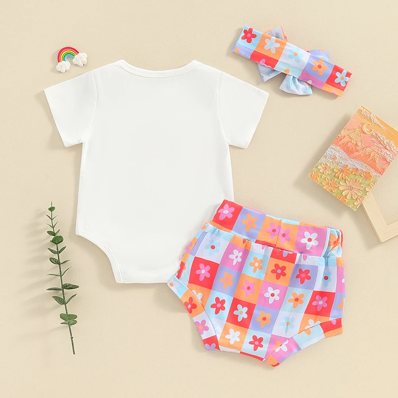 

Newborn Baby Girl Summer Outfits Auntie s Bestie Short Sleeve Romper Floral Print Shorts Headband 3Pcs Cute Clothes