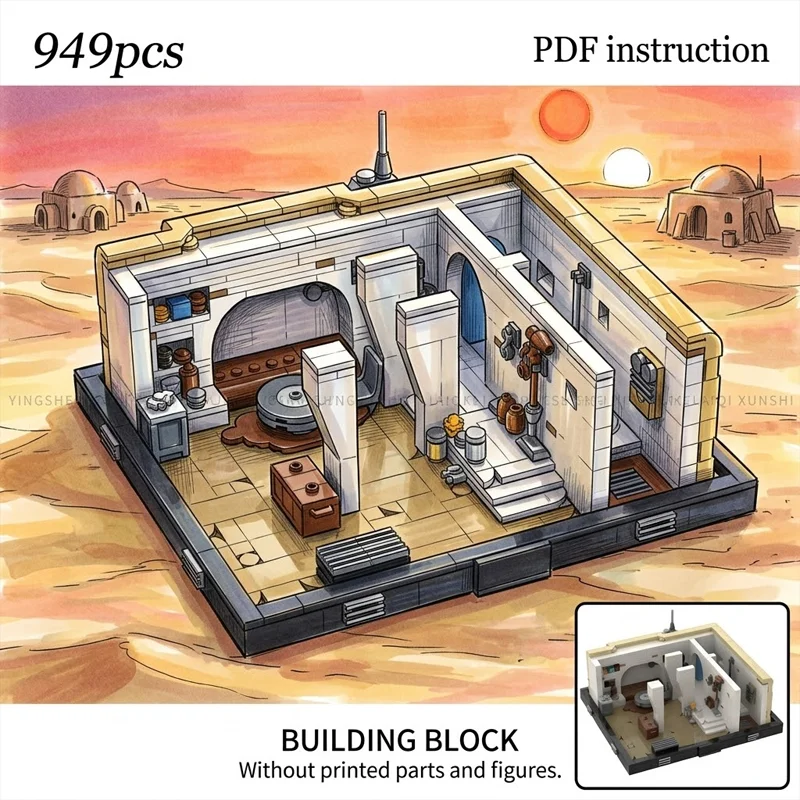 

Knight Room Architecture Display Model MOC Sci-Fi Desert Planet Hermit Hut Diorama Building Blocks Galactic Adult Brick Toy