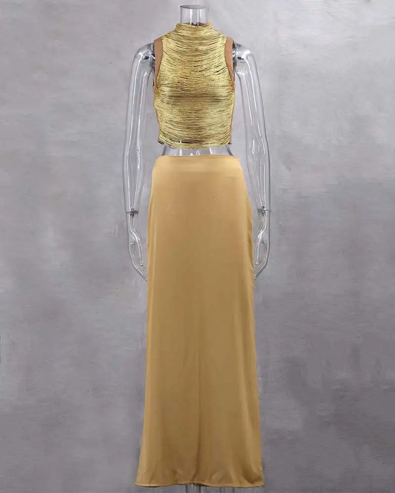 Gacvga Satin Sexy Quasten Crop Tops Meerjungfrau Langer Rock Sets Elegante Damen Ärmellose Slim Tank Top Weste Sommer Party Damen-Set Sa0F87E8Bc82B4B85815E8506282B1867J