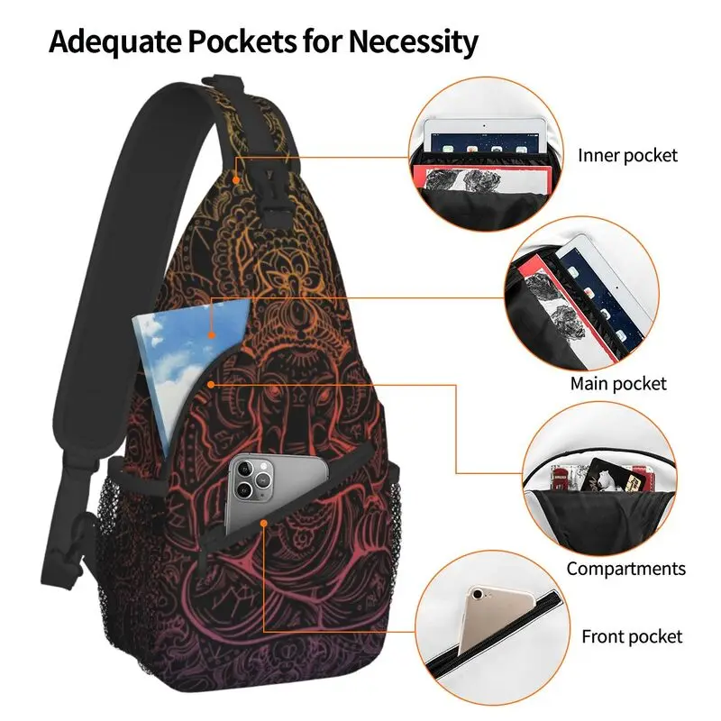 Fashion Lord Ganesha Mandala Pattern Crossbody Sling Backpack Men Elephant God Shoulder Chest Bag for Hiking