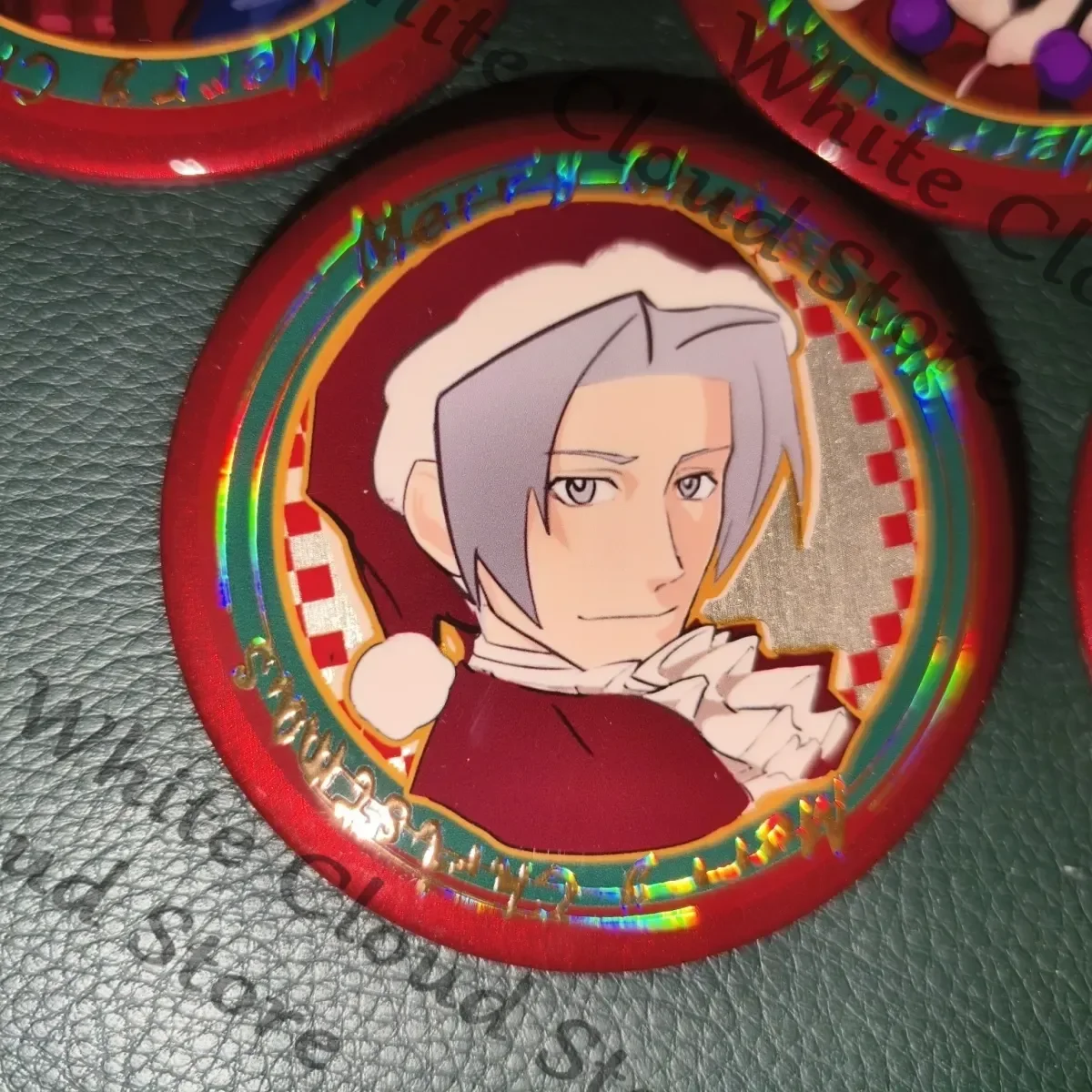 Badge en fer blanc, broche, pendentif de sécurité, décoration et cadeau de cosplay Doujin sur le thème des jeux Ace Attorney, Miles Edgeworth, Phoenix Wright, style dessin animé