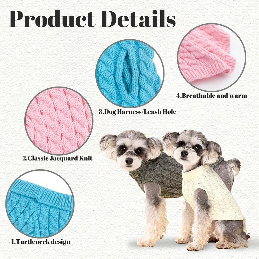 Blue XL Dog Sweater, Turtleneck Knitwear, Warm Outfit for Small and Medium Dogs view 5
