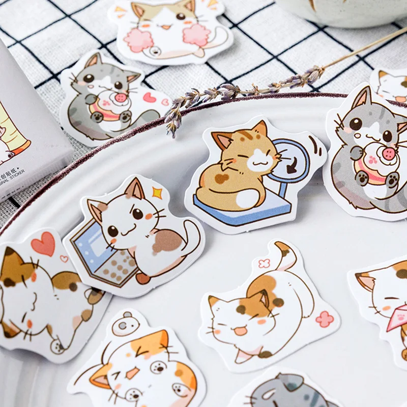 Pegatinas decorativas Kawaii Be My Cat, pegatinas de papelería para álbum de recortes, DIY, diario, etiqueta de palo, 45 unids/lote por caja