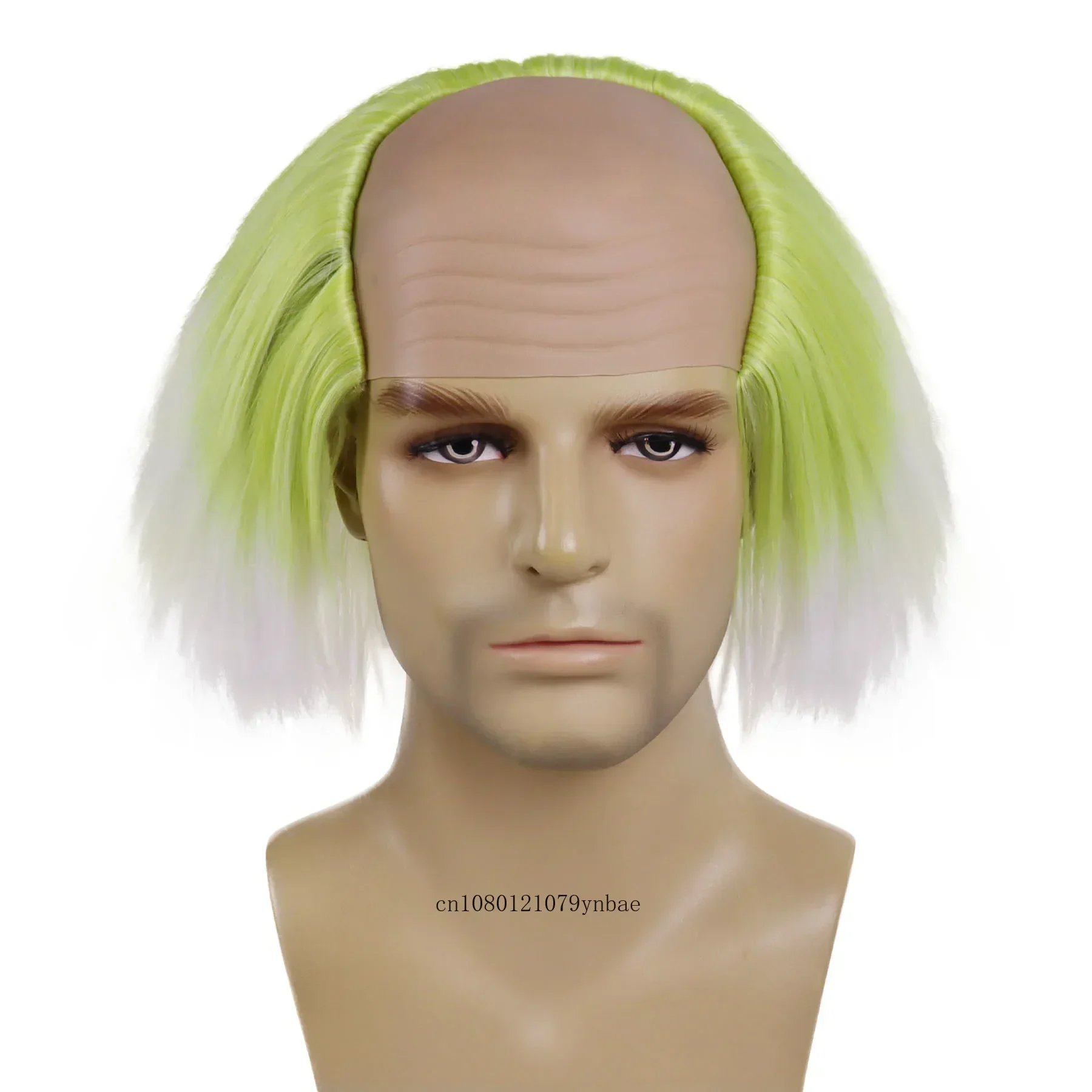 Men's Movie Costume Wigs Synthetic Ombre Green Wig with Bald Cap for Male Short Clown Wig Carnival Halloween Cosplay Party Use