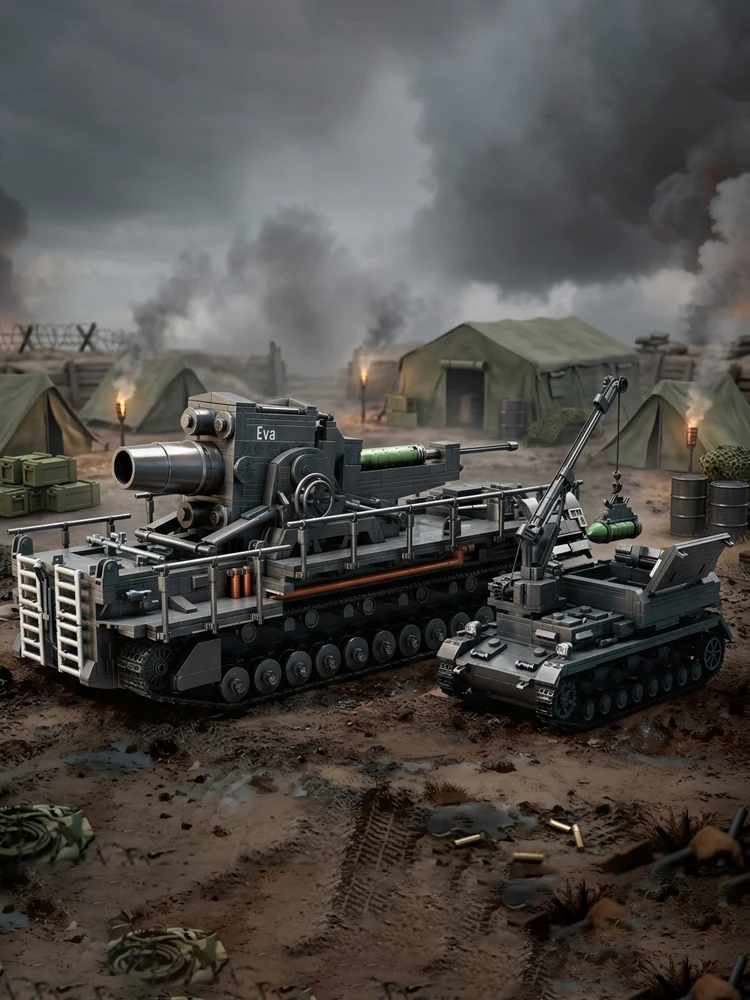 4706 Teile 1:28 Karl Mortar Schwerer Panzer MOC Bausteine Set Militär Armee Fahrzeugmodell Bausätze Weltkrieg Bausteine DIY Spielzeug Geschenke für Erwachsene