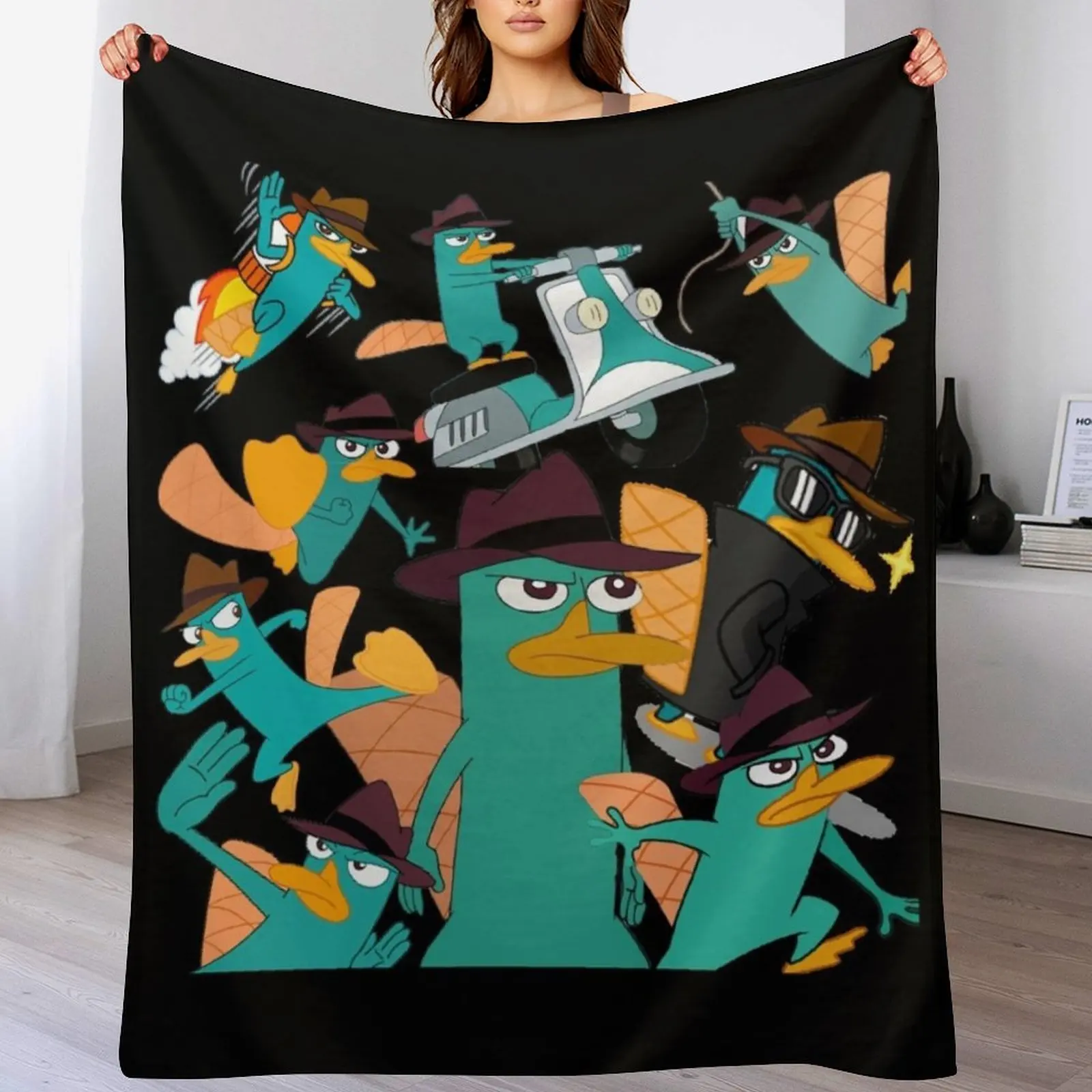 

Perry the platypus phineas and ferb collage design Throw Blanket Plush Custom Blankets