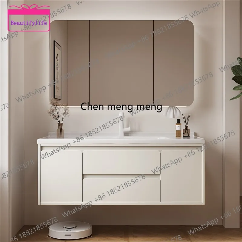 Armário de Banheiro Moderno com Espelho LED e Prateleira, Armário de Banheiro Minimalista com Pia Oculta, Móveis Slim para Casa e Acessórios Domésticos