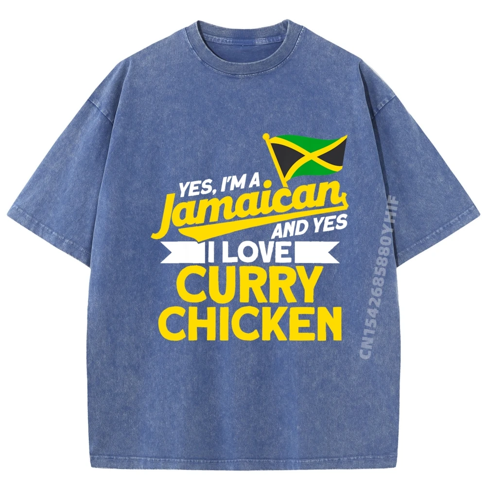 

Jamaican Flag I Love Curry Chicken Jamaica Souvenir Street Wear T Shirt Vintage Washed T Shirts Graphic Tops