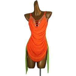 Samba Orange Latin Dancing Dress Elegant Party Dress 2024 High-class shuizuan  Sling Competition Dress Cha Dancing Dress