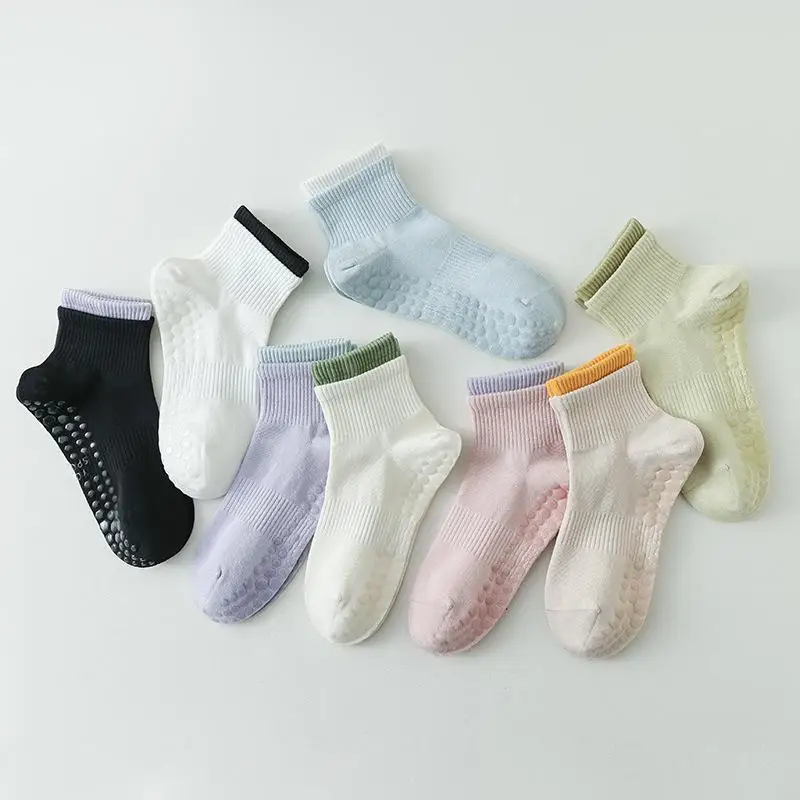 Women Yoga Socks Professional Indoor Workout Gym Fitness Dance Sports Socks Silicone Non-slip Solid Color Cotton Pilates Socks