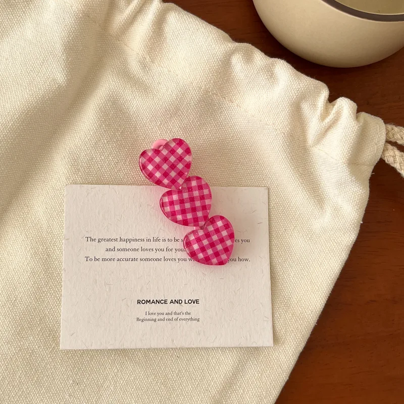 女の子のためのハート型の市松模様のヘアクリップ,カワイイヘアクリップ,子供のための美しいヘアアクセサリー,無地,甘い髪の装飾